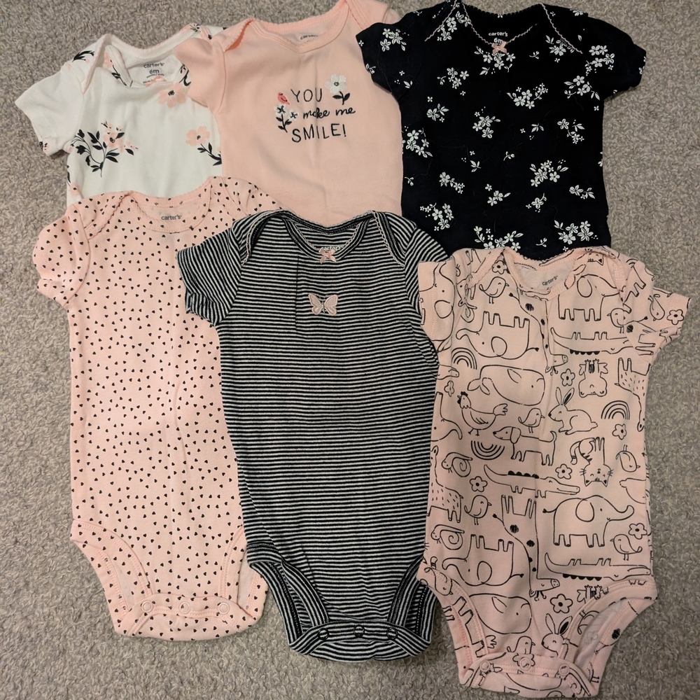 3 For $18 Carter's Pink, Black, and White Baby Bodysuits Set - Picture 2 of 12